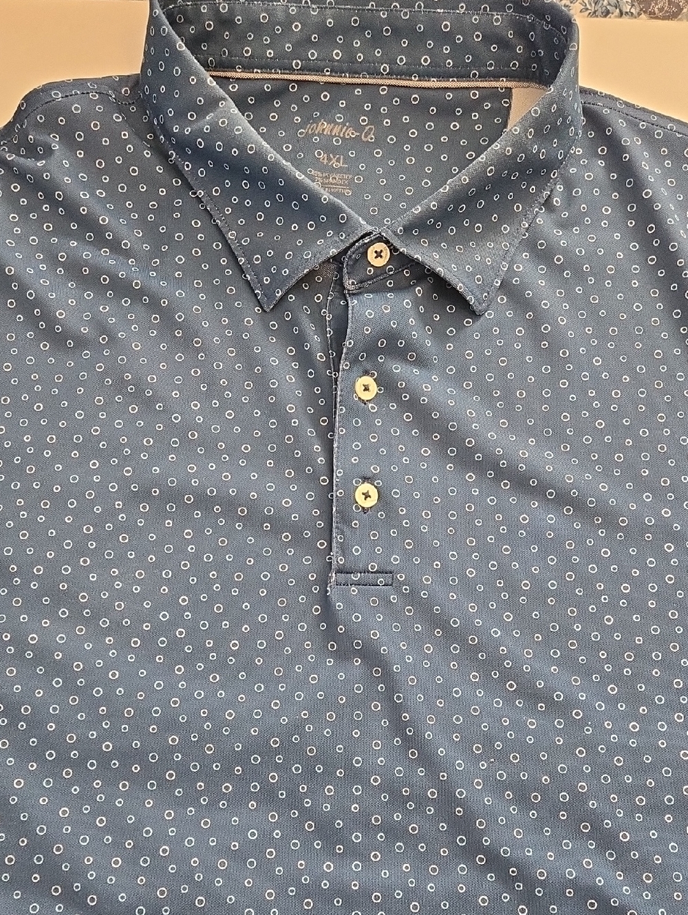johnnie-O Navy Polo with White Micro Dot Pattern